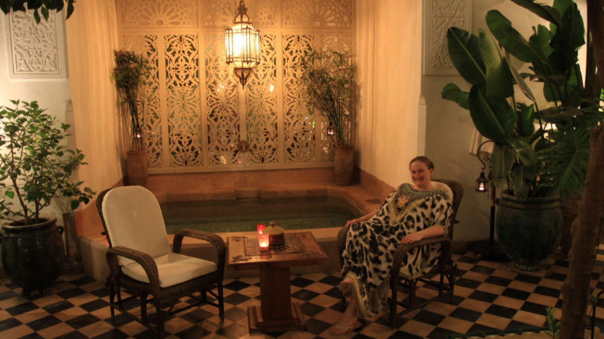 Author Heather relaxing in a Riad in the Marrakesh medina