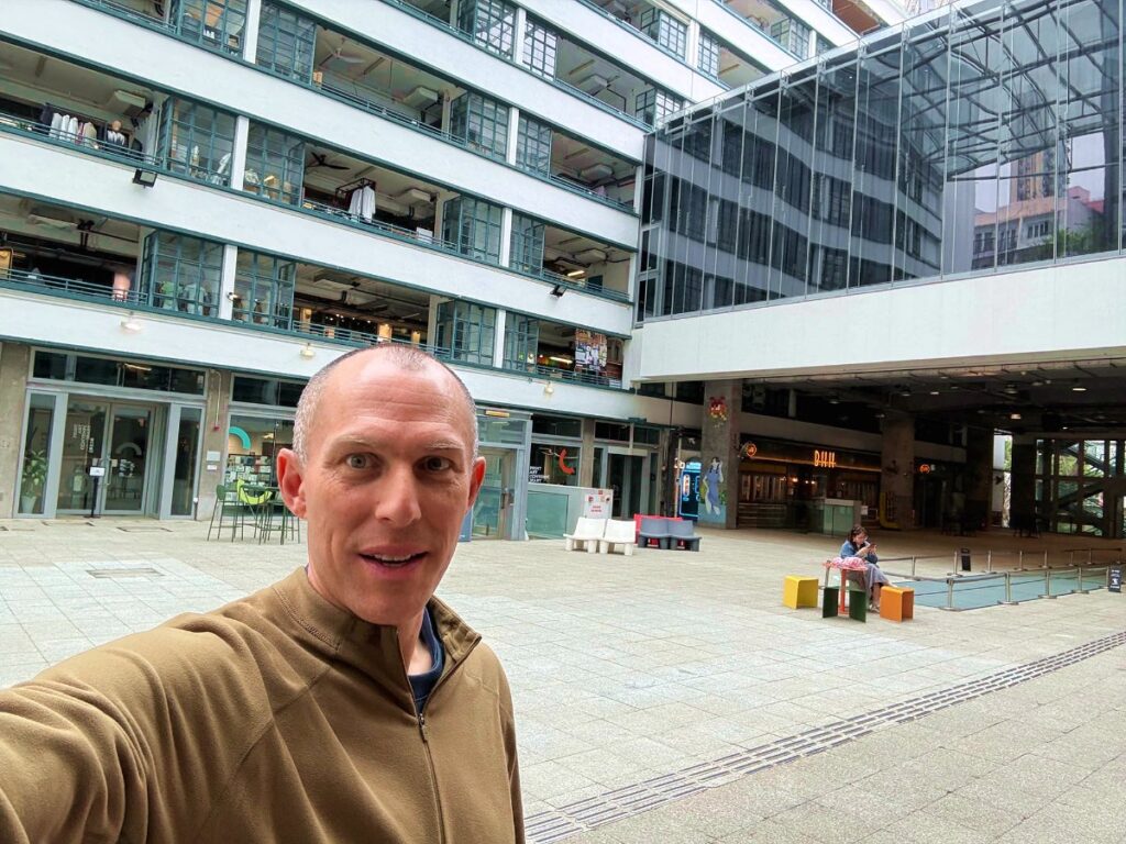 Author Ian taking a selfie at the main courtyard of PMQ
