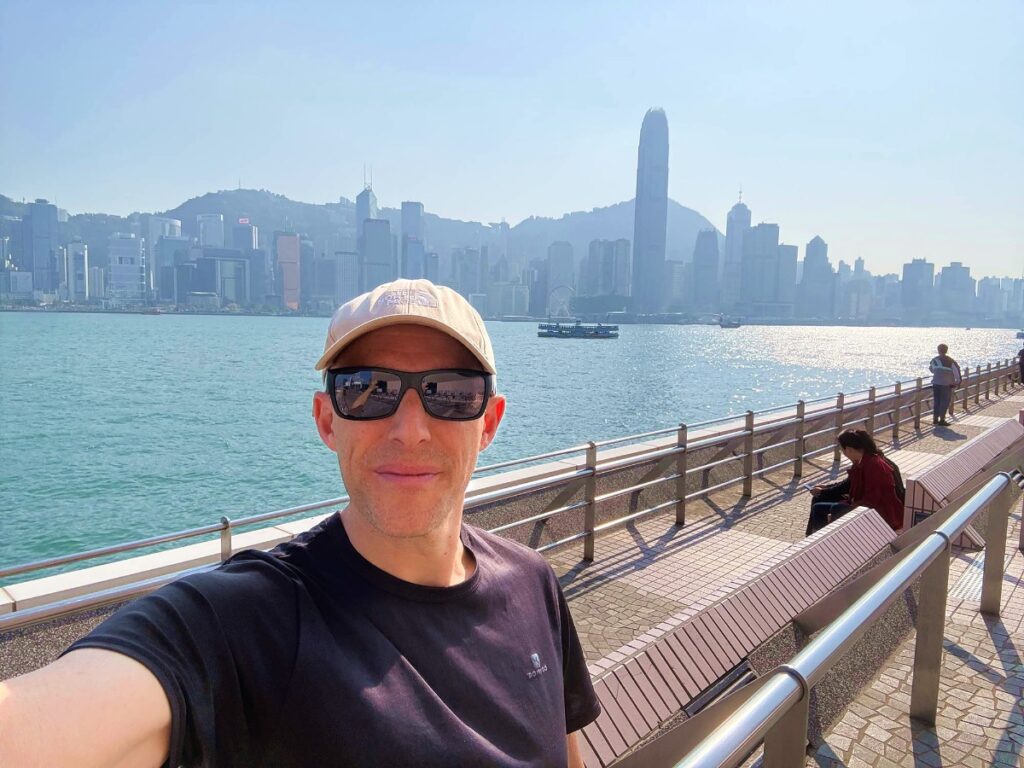 Author Ian taking a selfie at the Tsim Sha Tsui Promenade