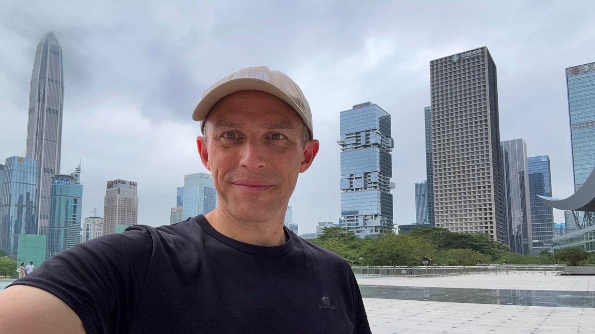 Author Ian posing in front of Shenzhen’s many skyscrapers