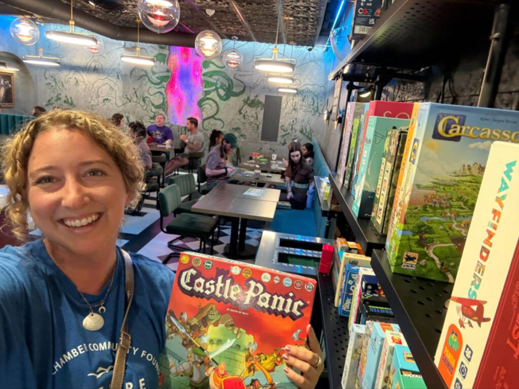 Author Jess celebrating the grand opening The Boarding Home cafe