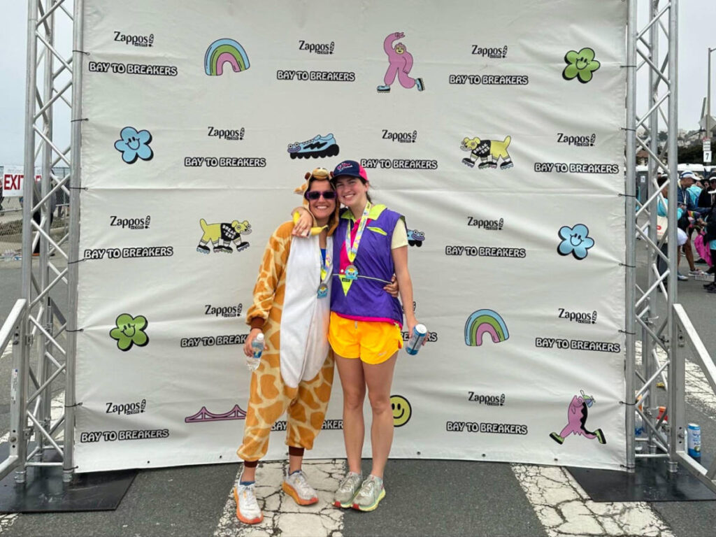 The author Laura McFarland with her partner at the finish line of Bay to Breakers