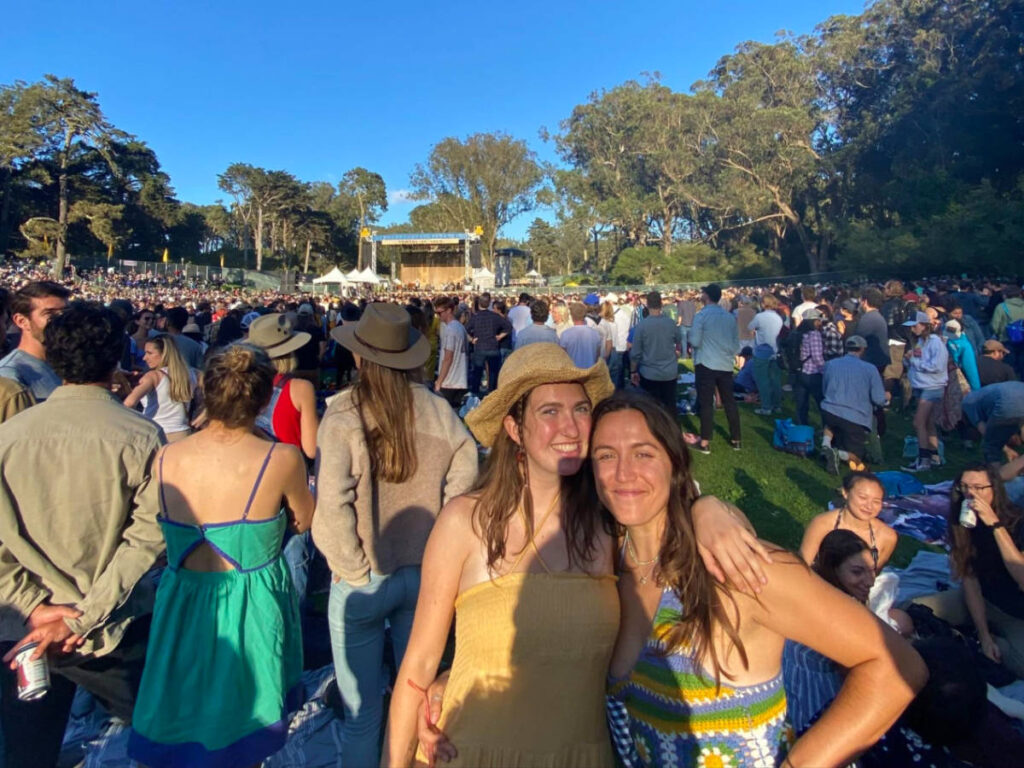 The author Laura McFarland with her partner at the Hardly Strictly Bluegrass