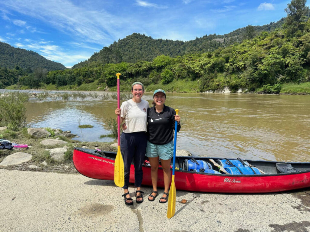 Author Laura and her partner ready to canoe at Whanganui River