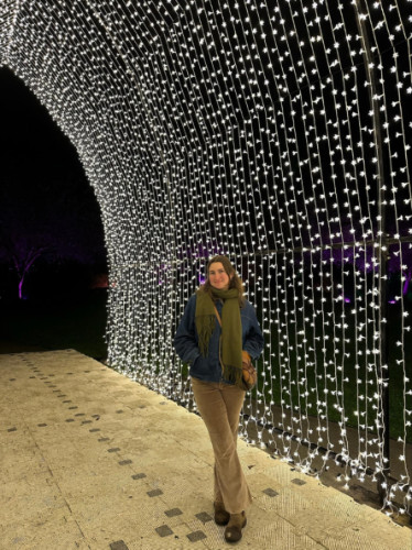 Author Laura standing at the light tunnel in SF Botanical Garden