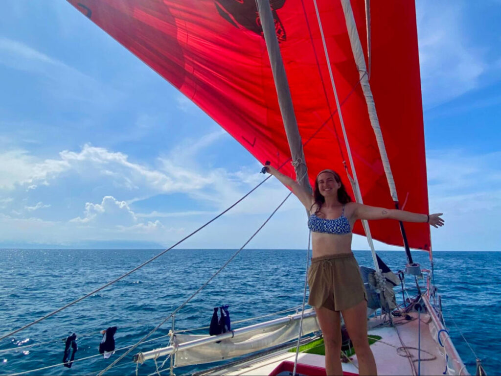 Author Laura sailing in Lombok