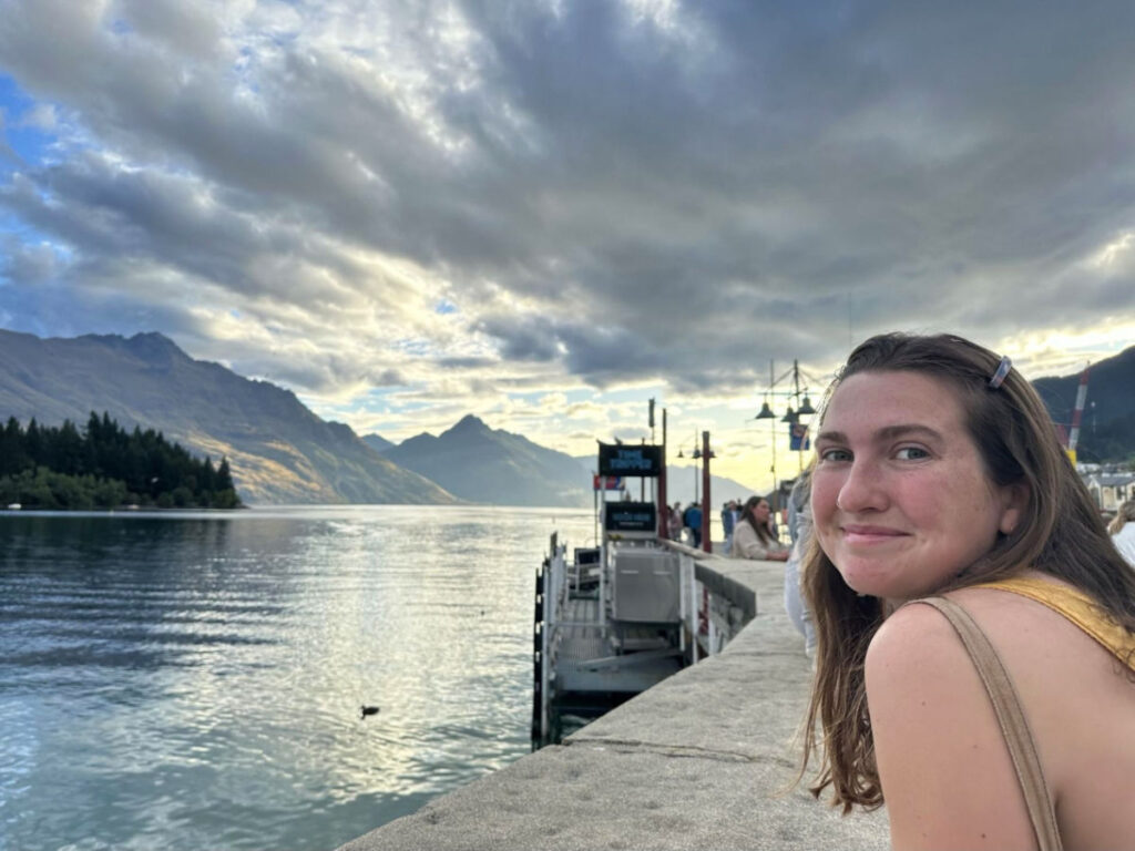 Author Laura hanging out by the water in downtown Queenstown