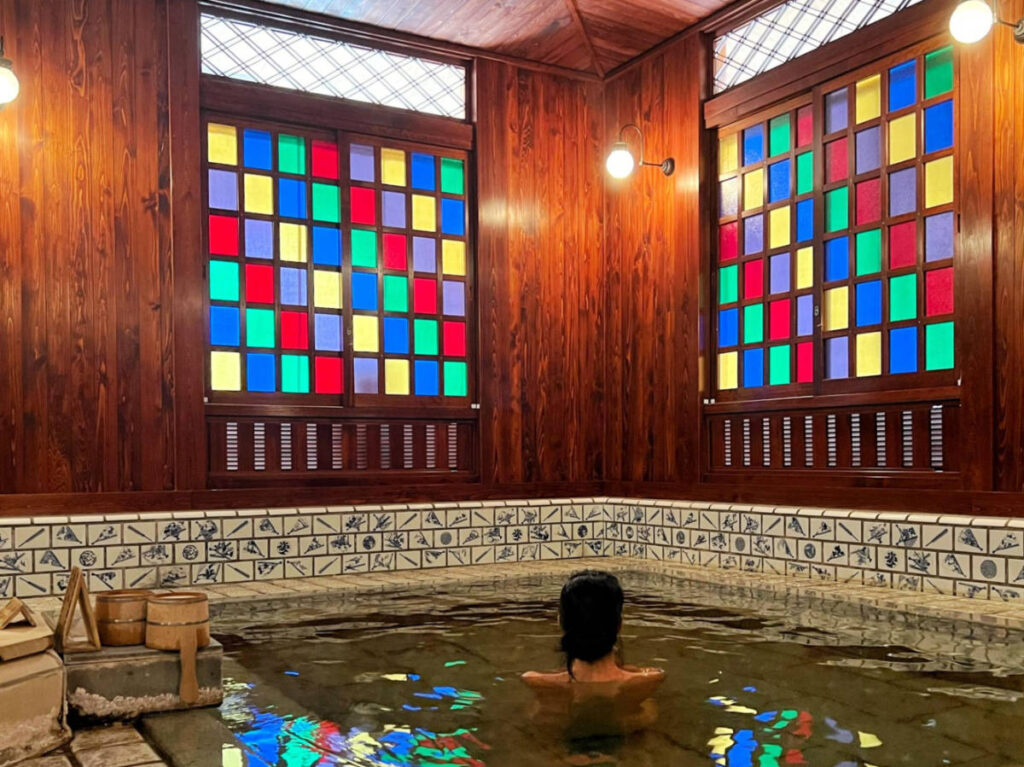 Author Lia bathing in the Yamashiro Onsen