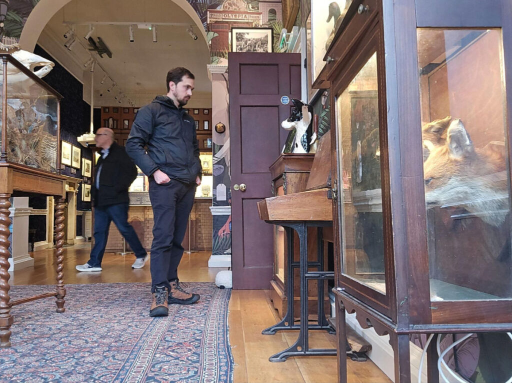 Author Matthew looking at the displays at The Little Museum of Dublin
