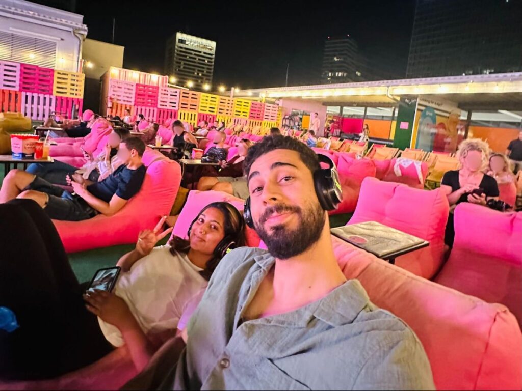 Author Meera and her partner watching a movie at Sunset Cinema