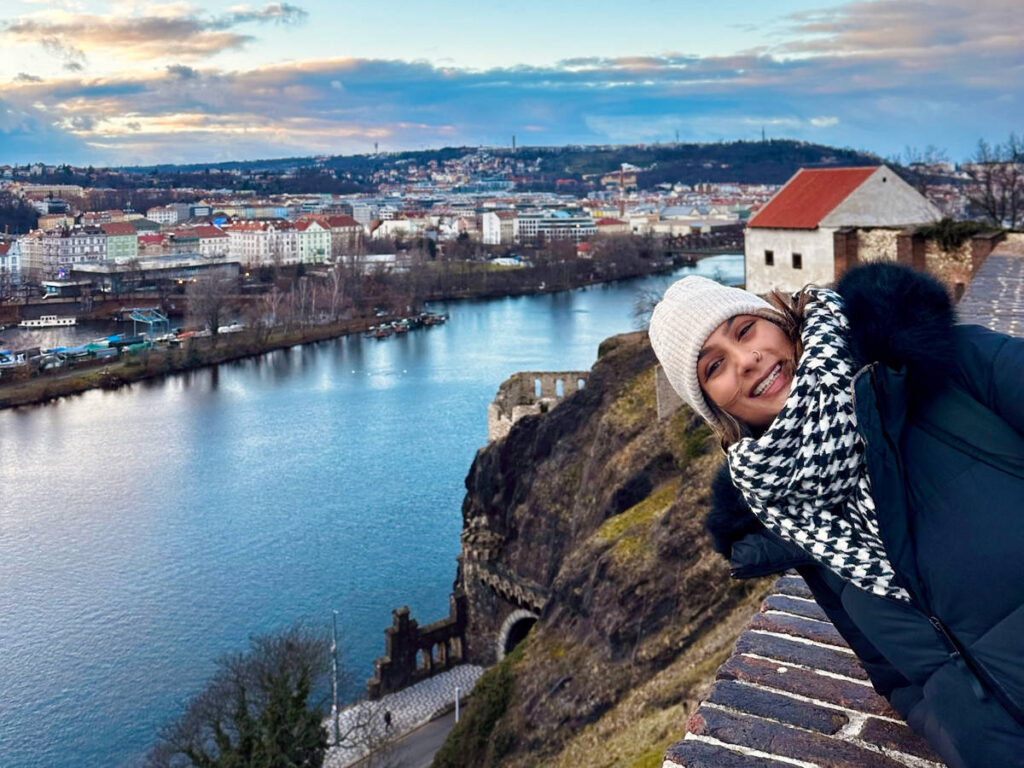 Author Meera enjoying the view in Vyšehrad