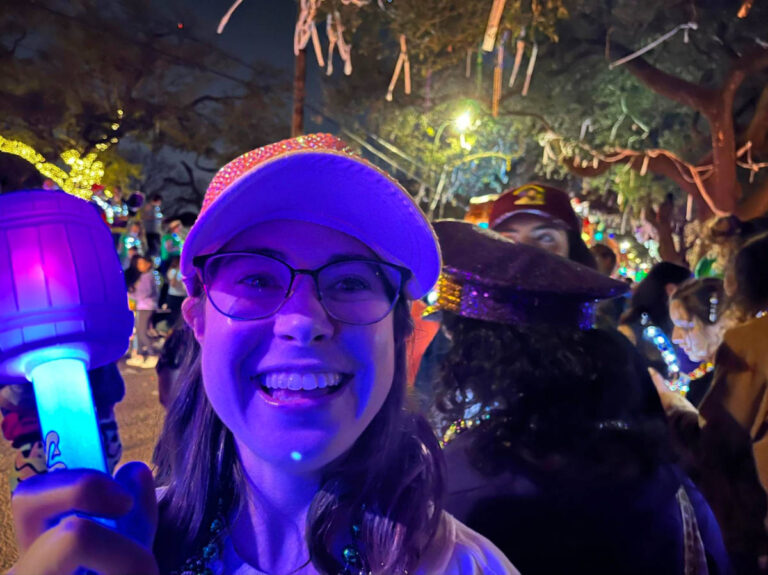 Author Meg enjoying at a night party