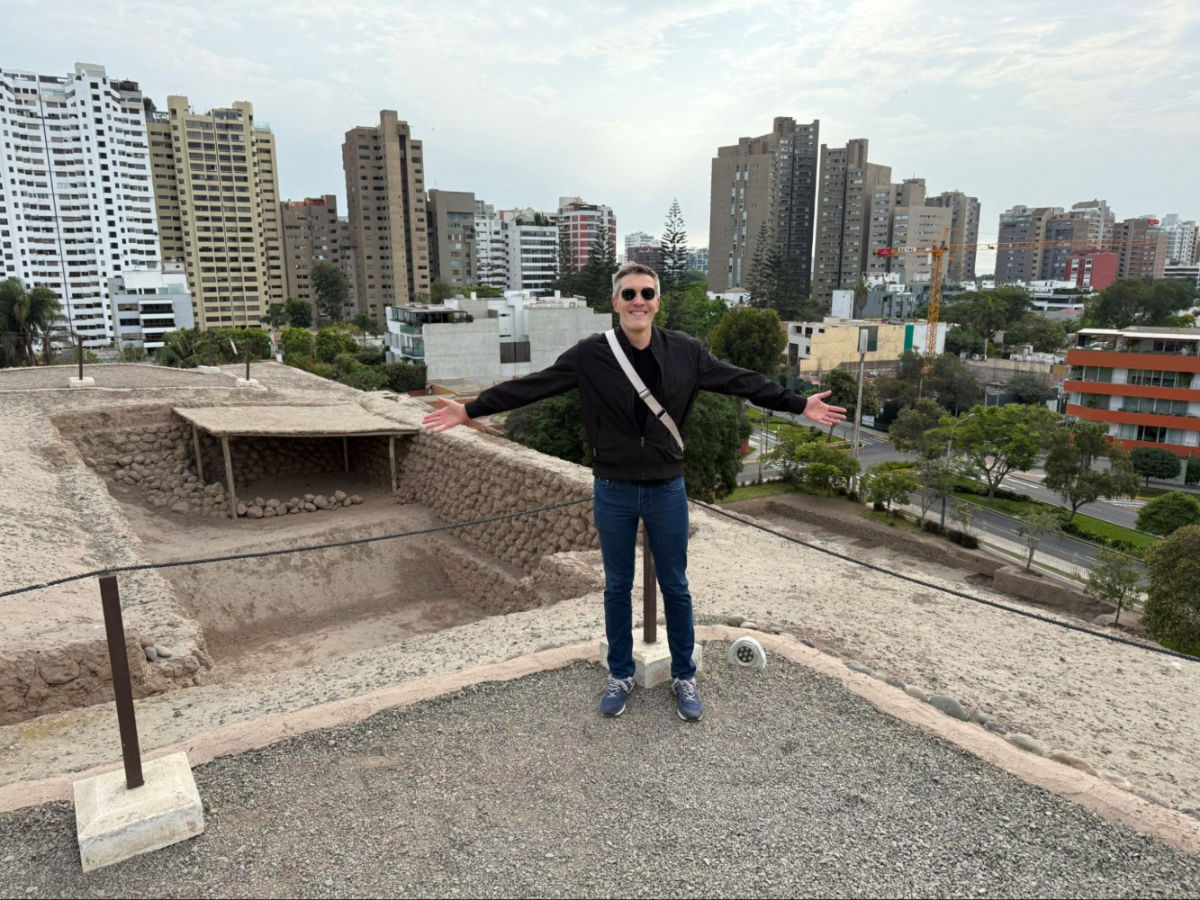 Author Nate standing atop Huaca Huallamarca