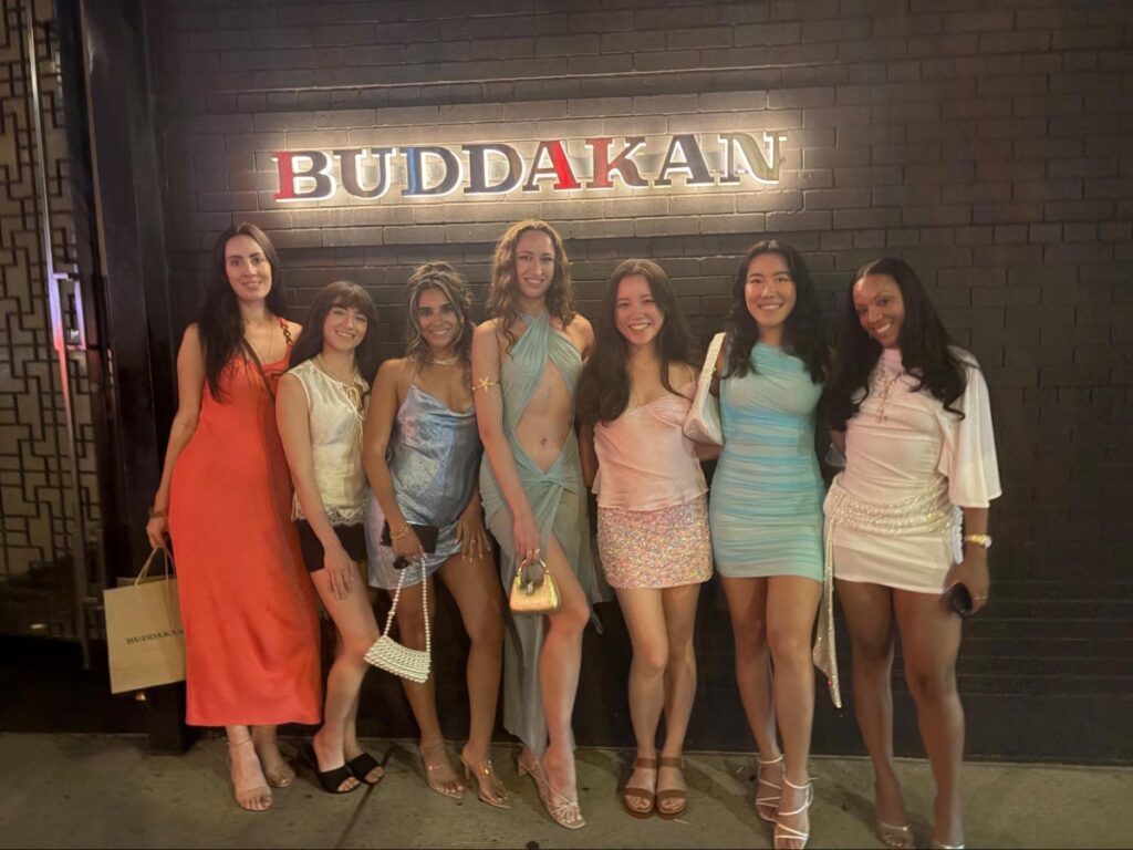 Author Niamh & friends posing for a photo outside Buddakan