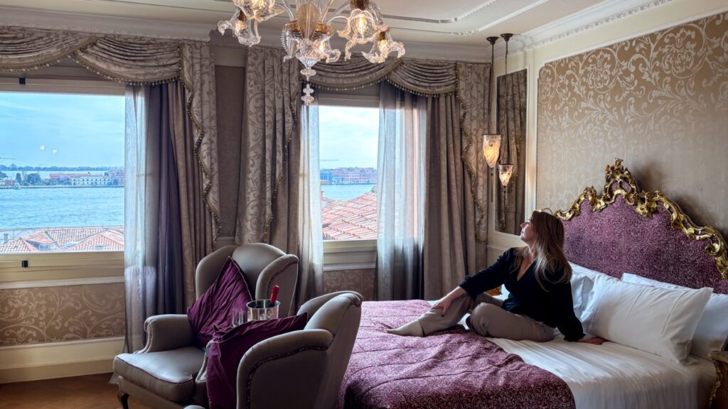 Author Taylor at relaxing at one of the rooms at Baglioni Hotel Luna