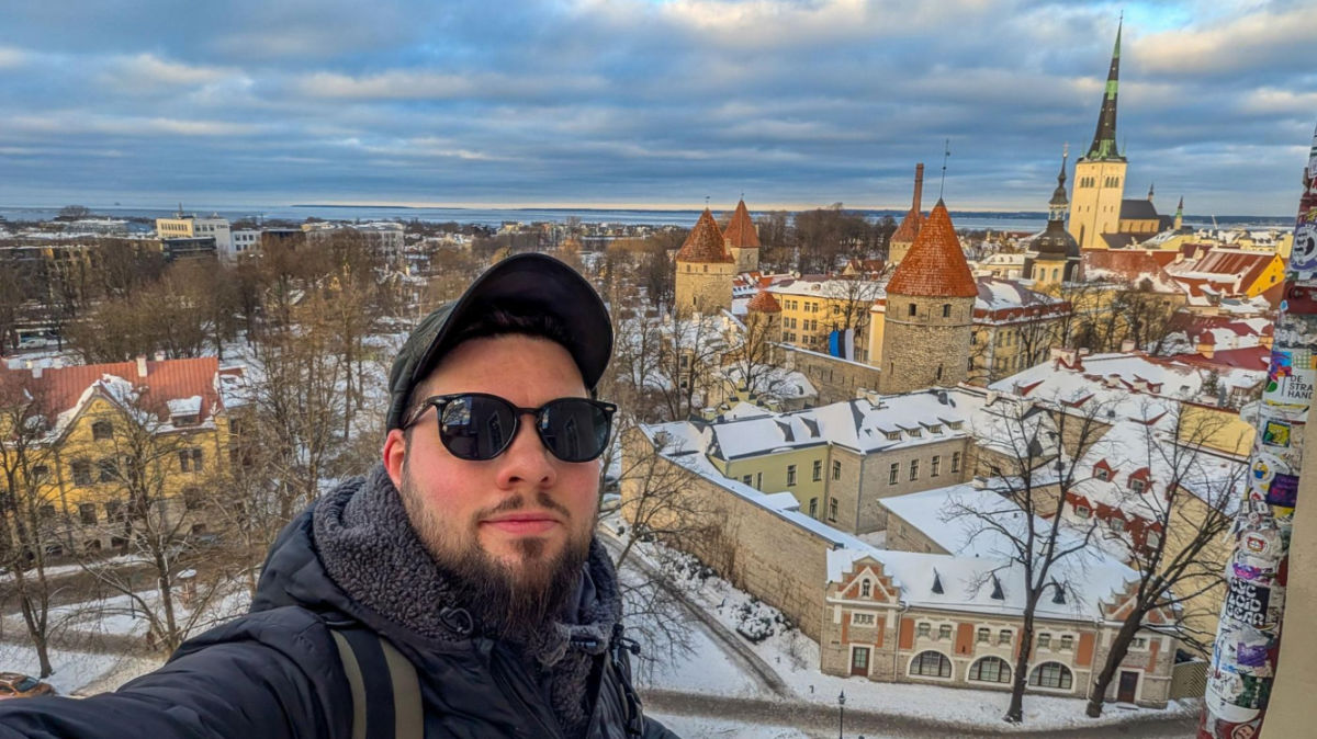 Author Thom taking a selfie over Tallinn’s medieval Old Town from Patkuli Platform, one of the city’s famous viewpoints