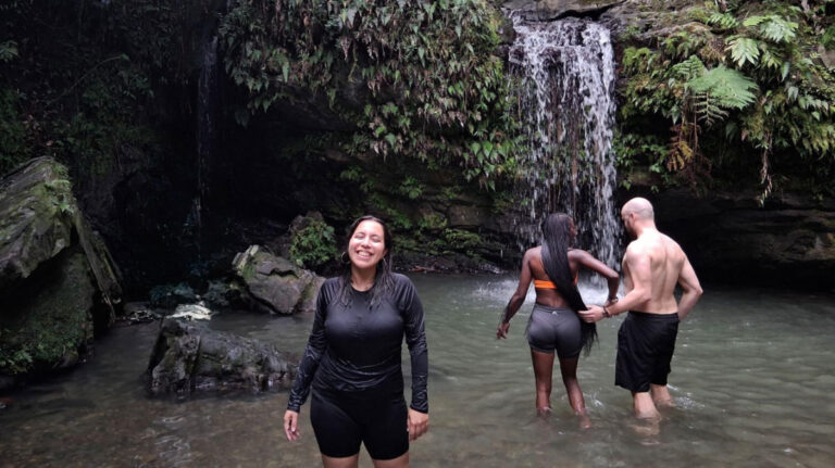 Author Vanessa and other tourists visiting the Juan Diego waterfall in El Yunque