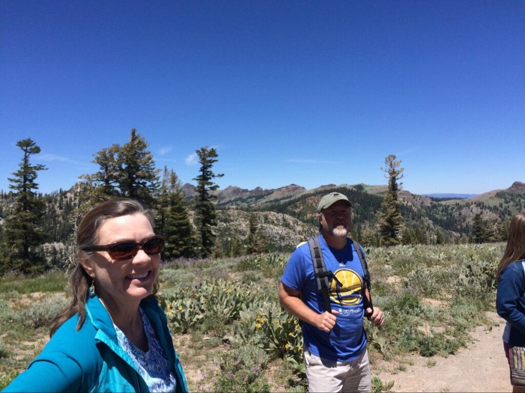 The Author's family on a geocache hike in the mountains above Lake Tahoe