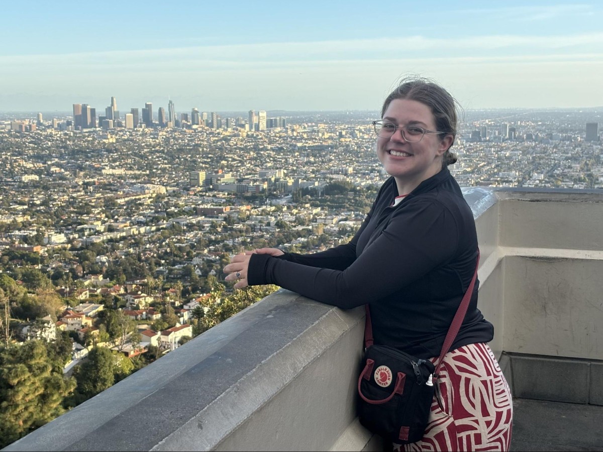 Author's friend at the observatory balcony overlooking Downtown LA