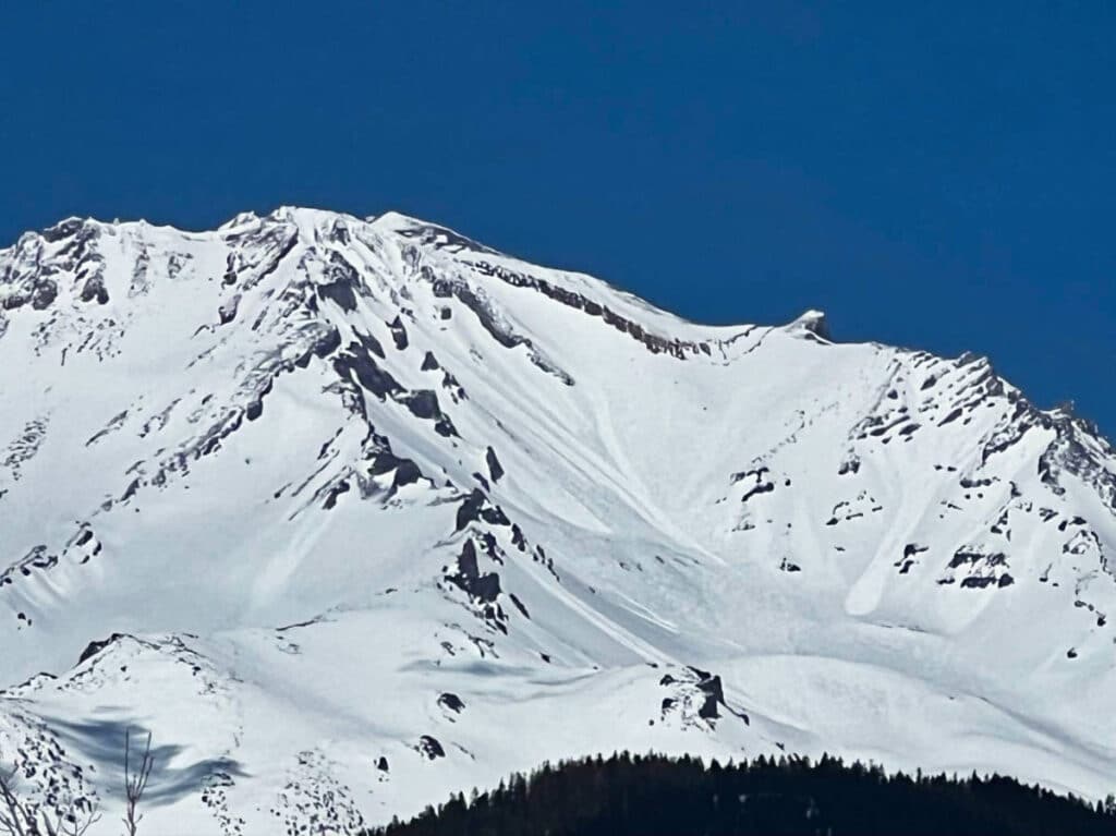 Closeup look on the Avalanche Gulch route up Mount Shasta