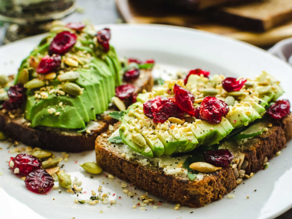 Two avocado toast on a plate