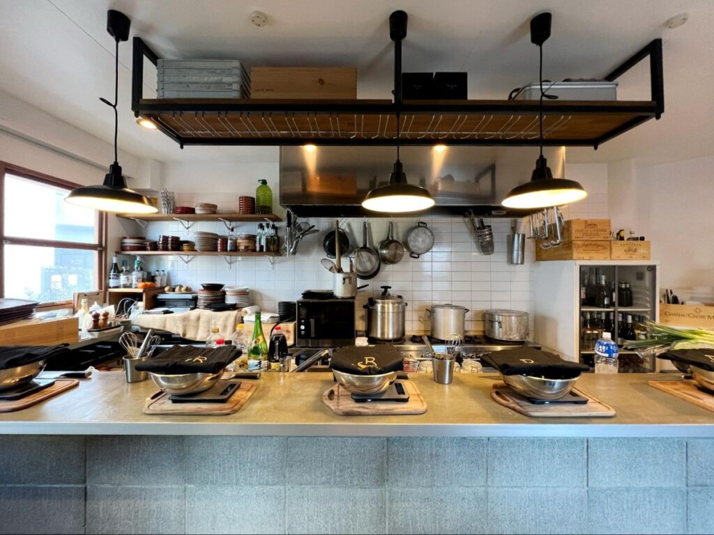 View of the cooking stations at Baba Ramen