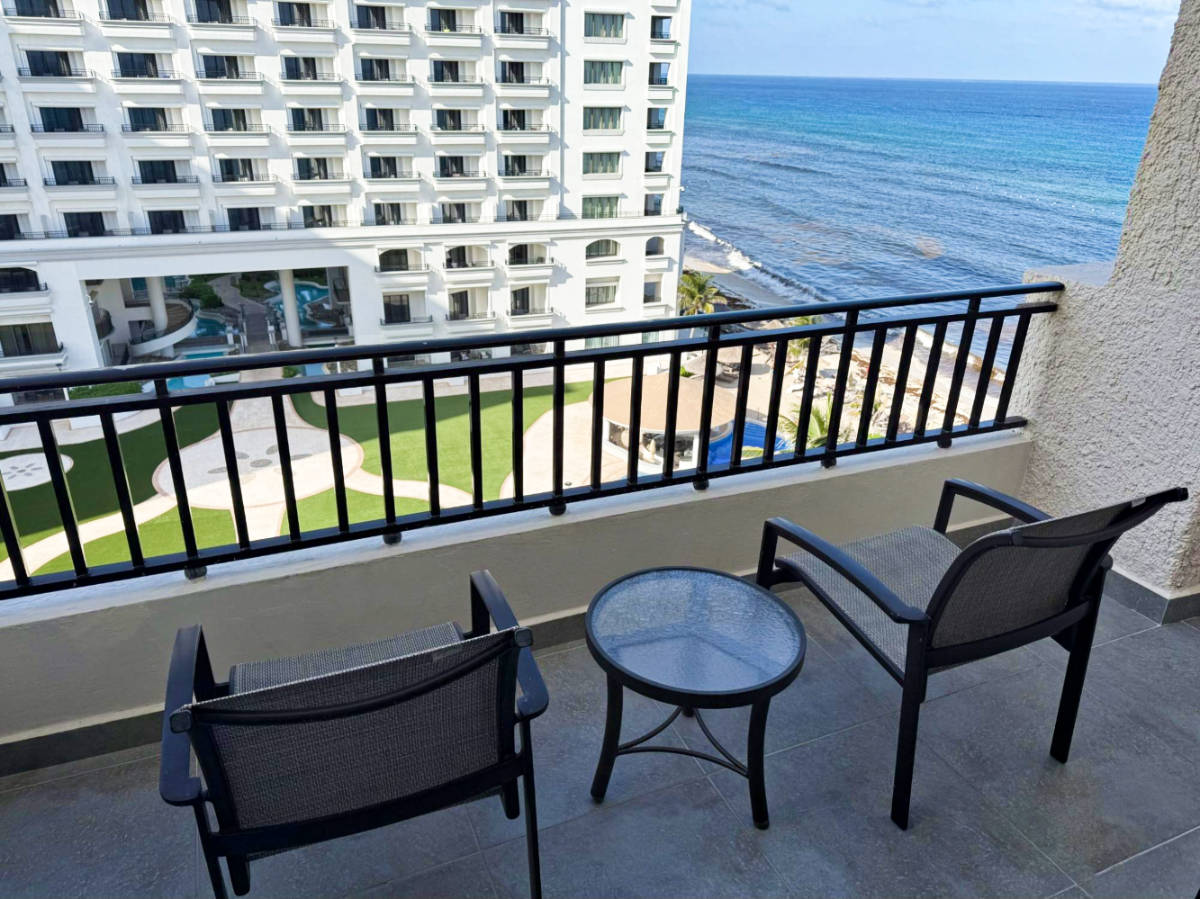 View of the JW Marriott Hotel and ocean from the balcony