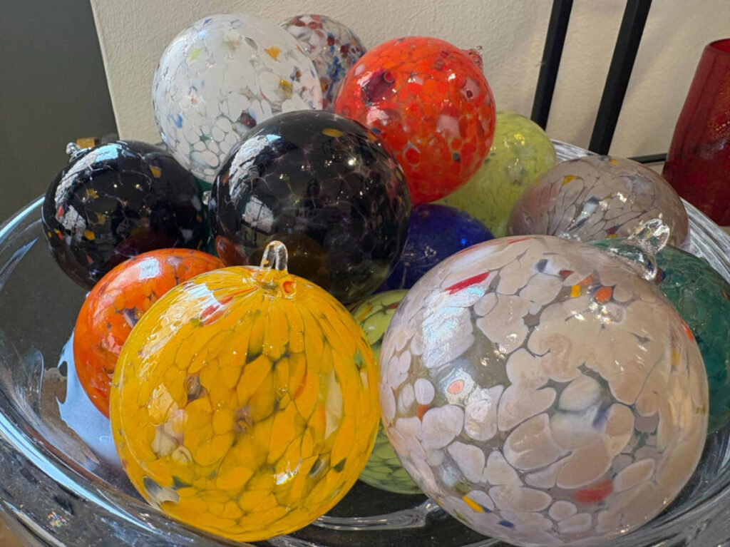 Closeup look of the colorful balls of Murano glass