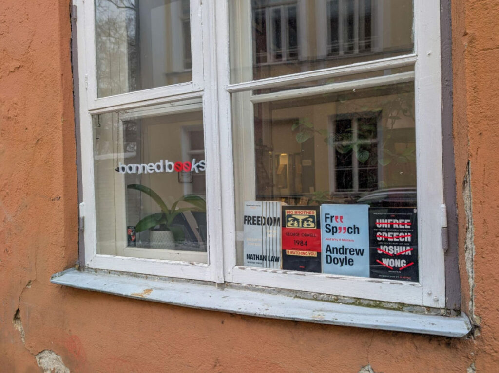 View of the windows of Banned Books Museum