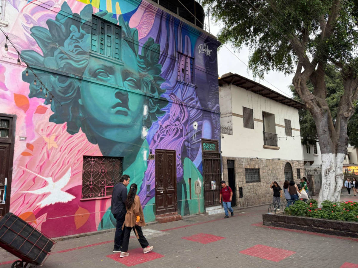 View of a colorful street art on a building along Barranco’s streets