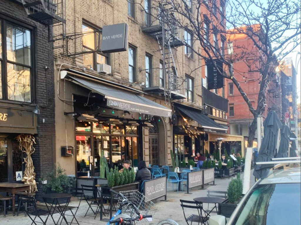 Different bars and restaurants along the East Village