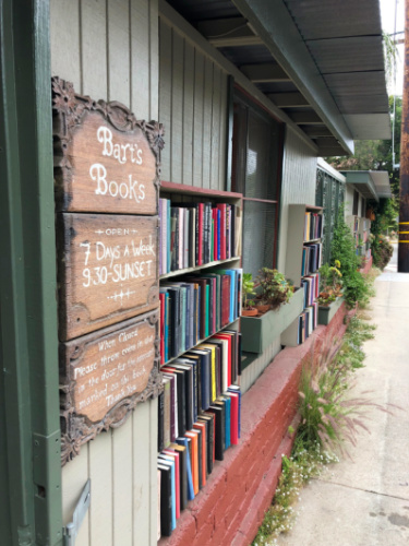 Outside Bart’s Books with shelves filled with books