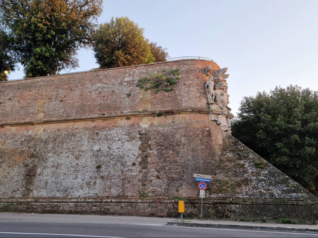 View of the bastions of the historic Medici Fortress from across the street