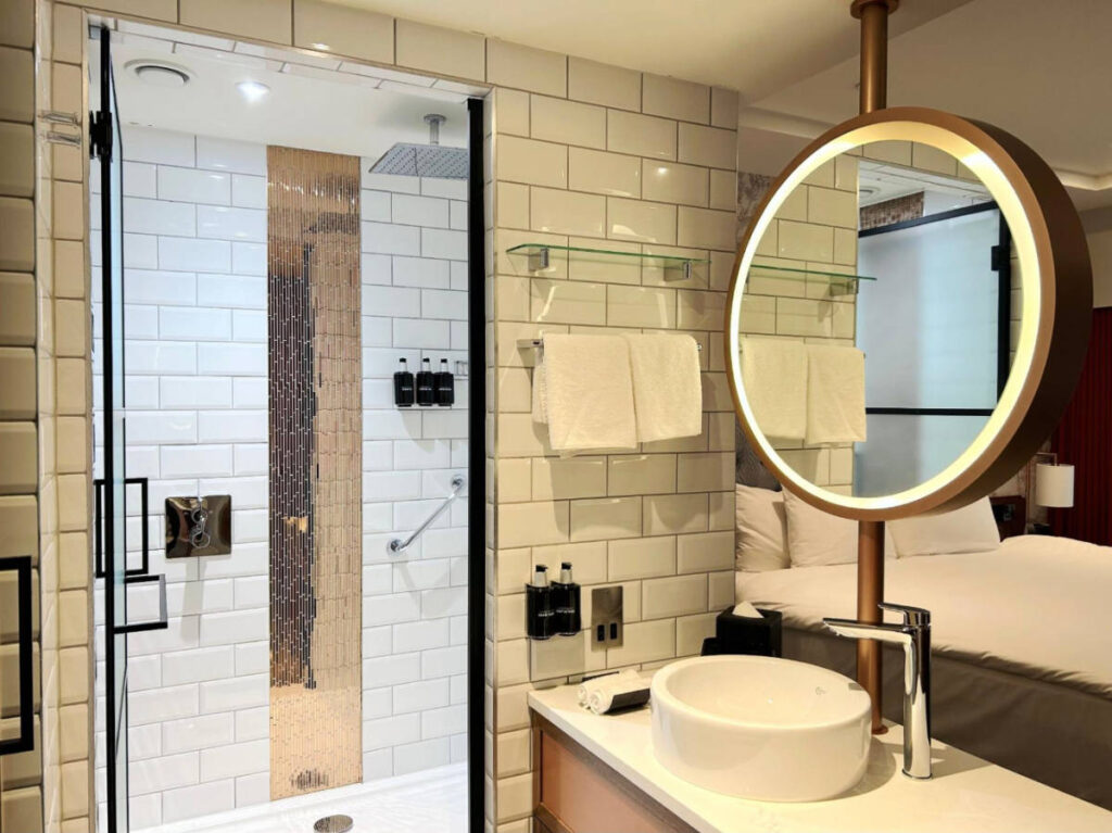 View of the bathroom interior in NYX Hotel Dublin Christchurch