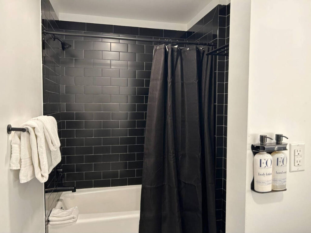 View of the spacious bathroom in Gravity Haus