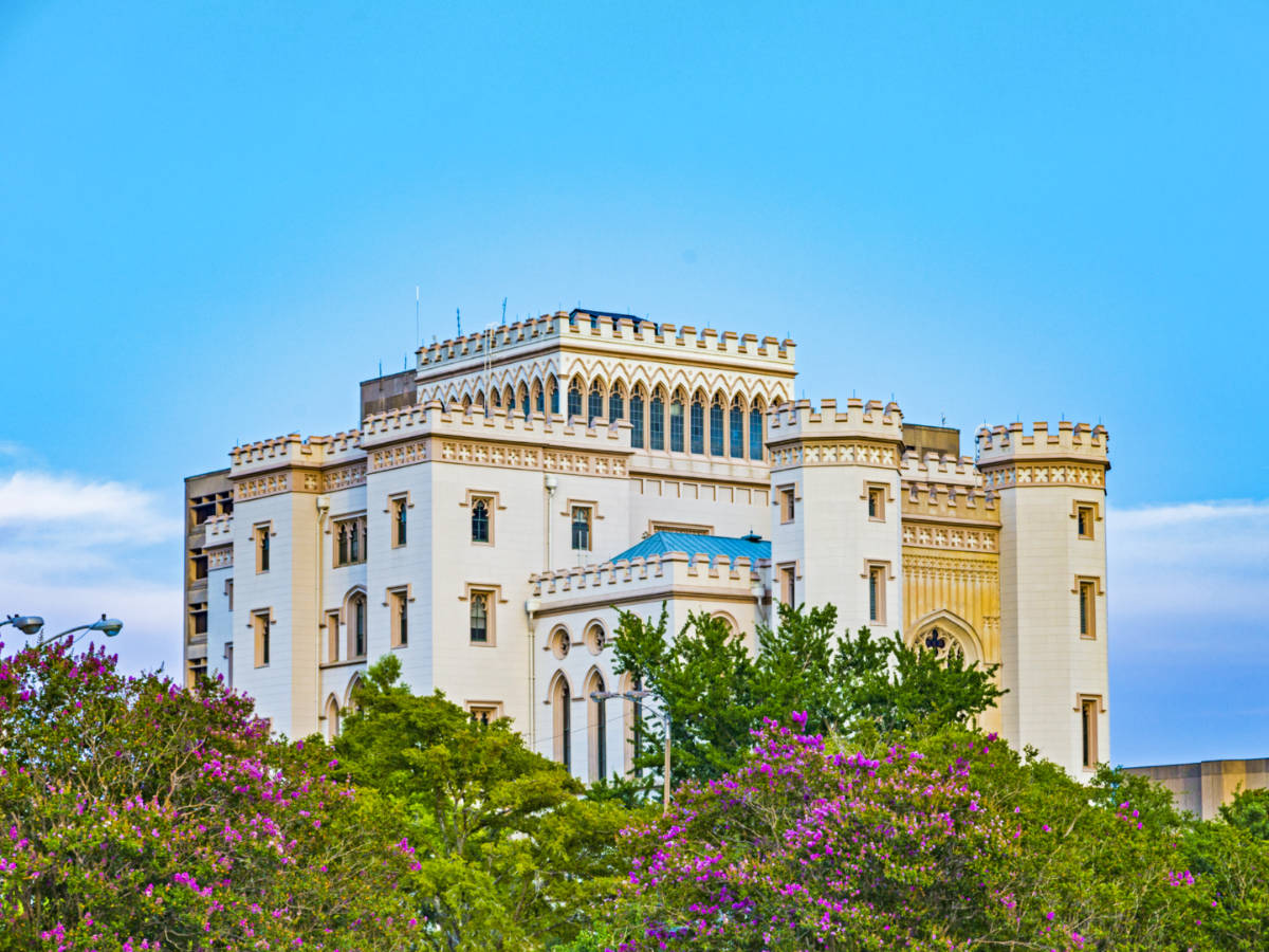 View of the Old State Capitol behind the greenery, seen from the distance