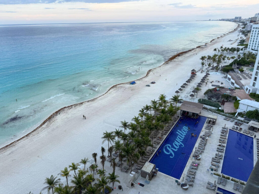 Aerial view of the beach and pool from the 9th floor