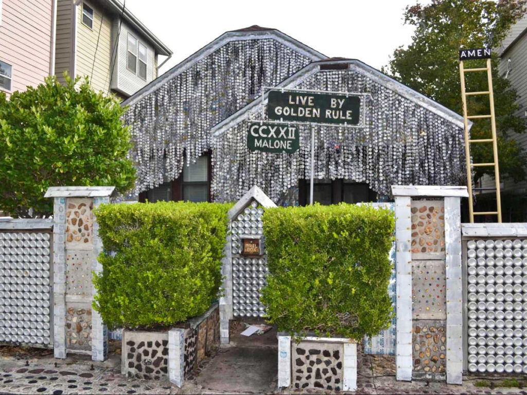View of a house made with beer cans