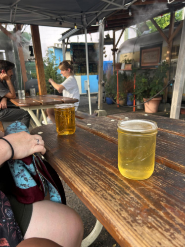 Glasses of beer at food cart pods