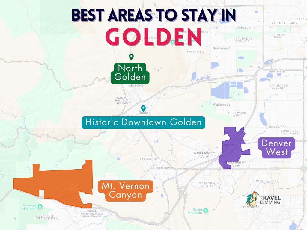 A graphic map that shows the best areas to stay in Golden