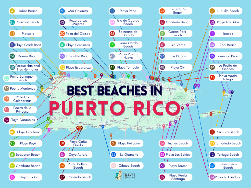 A custom map of the beaches in Puerto Rico