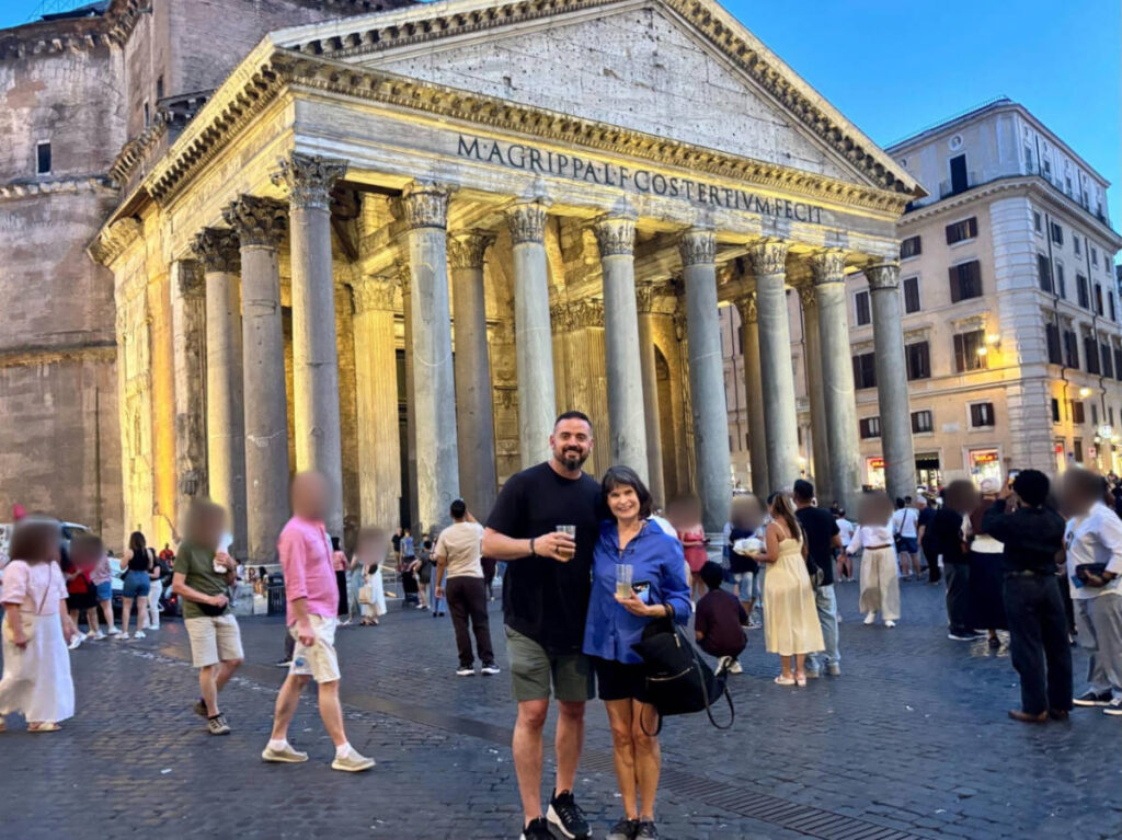 The author's mom and a friend outside the Pantheon