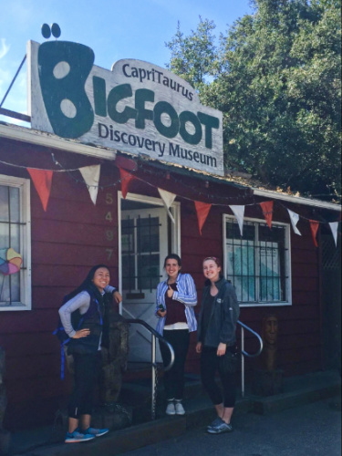 The author, Laura McFarland with her friends outside Bigfoot Discovery Museum