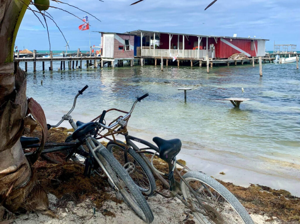 View of bikes parked by the sea