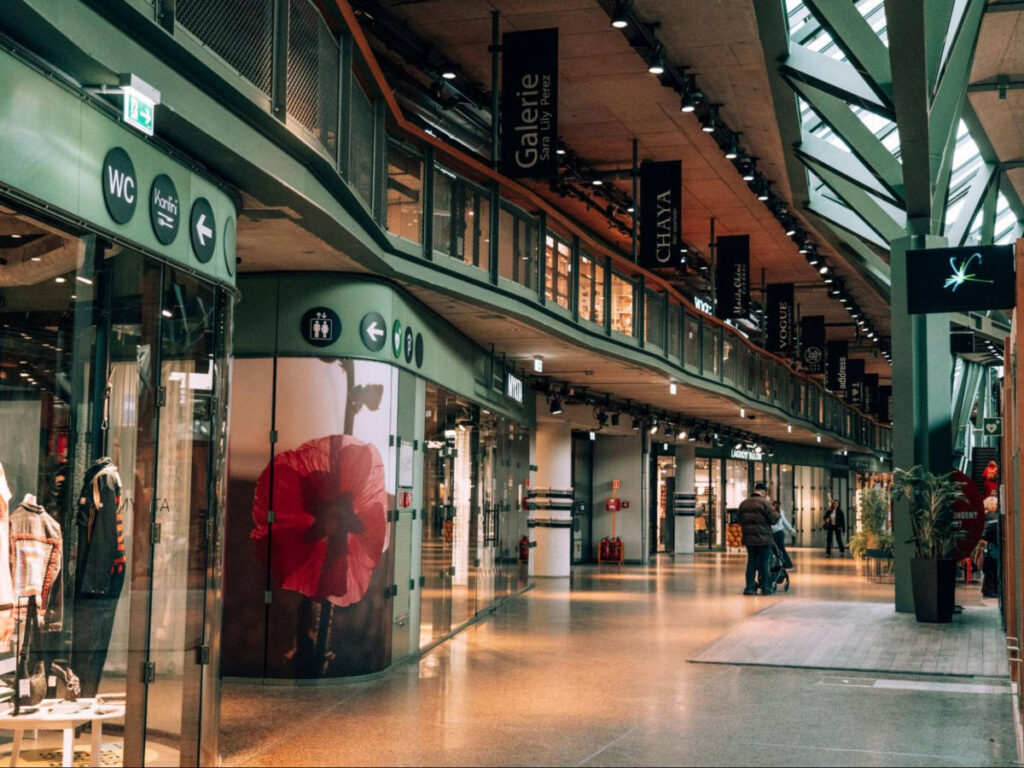View of the green interior of Bikini Berlin