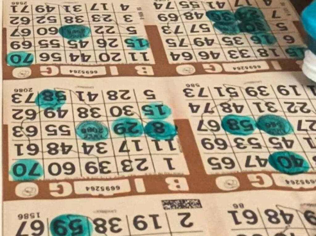 Closeup look of the marked bingo cards