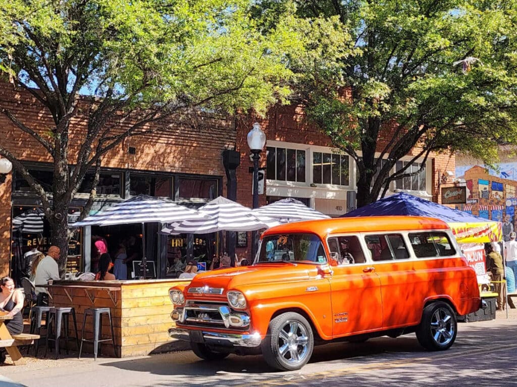 View of stores at the Bishop Arts District