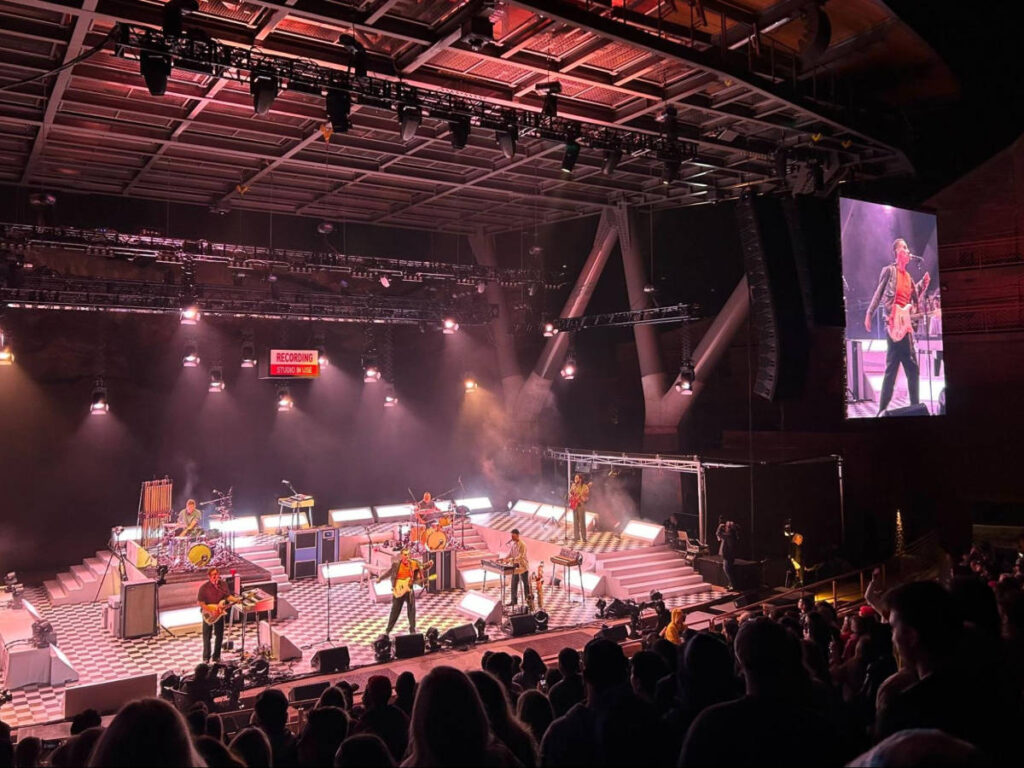 Overlooking view of the Bleachers performing at Red Rocks Amphitheatre