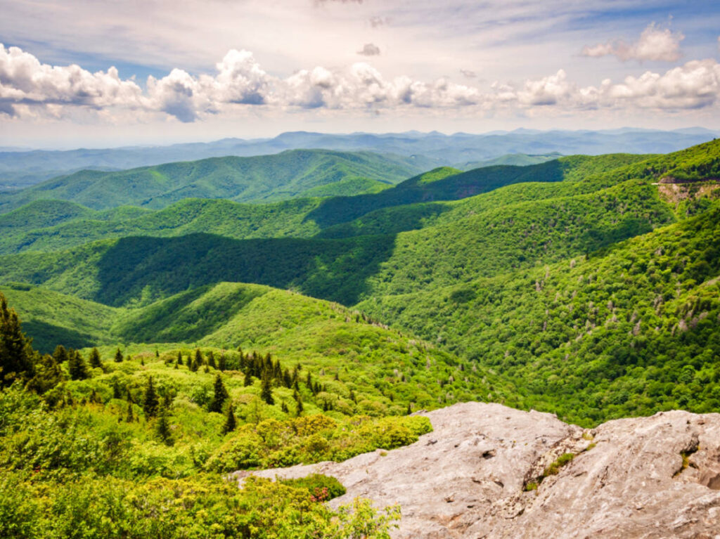 Overlooking view of the lush mountain in Blue Ridge Parkway
