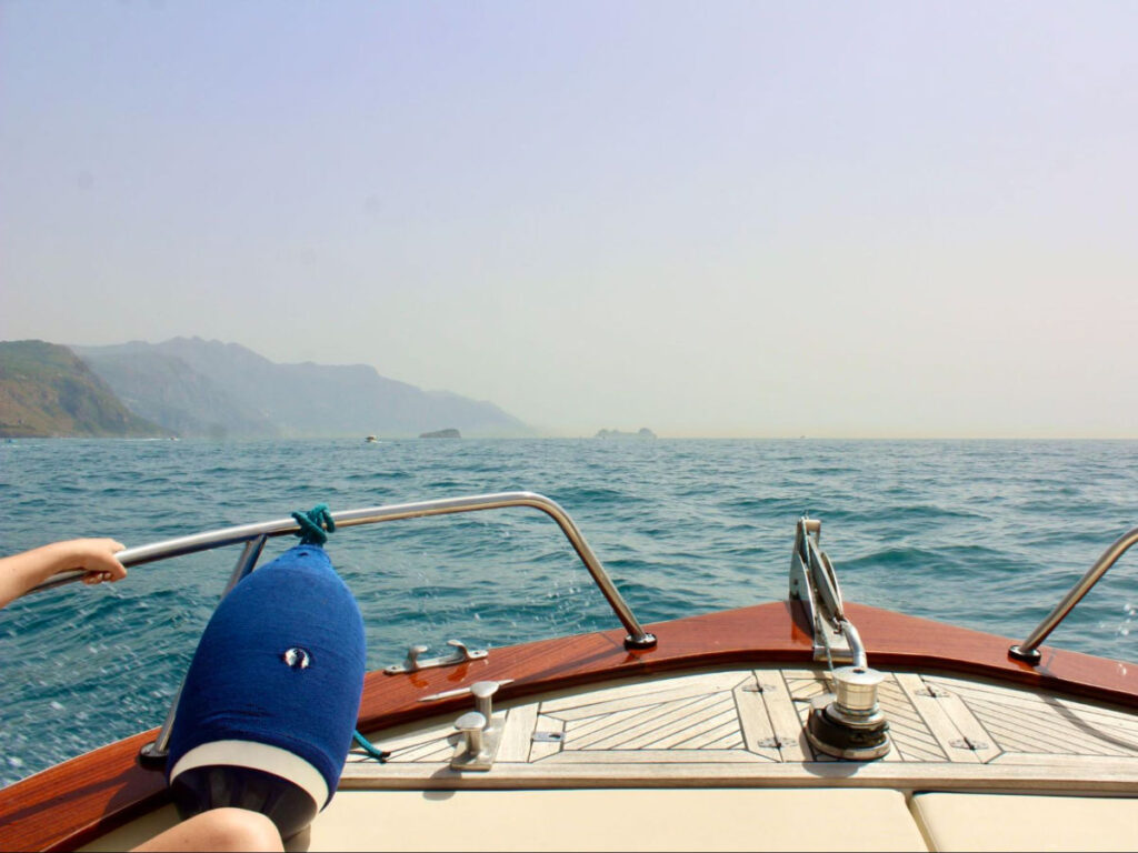 View of the sea from the front of the boat